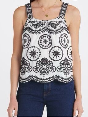 Stitch Fix Wms Cotton Embroidered Eyelet Scalloped Hem Lined Boho‎ Chic Top S